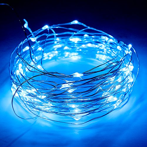 Lichterkette Kupferdraht, Kany LED Lichterkette 10 Meter 100 LEDs Batteriebetrieben Kupferdraht Wasserdicht, Kupterdraht Sternenlicht außen und innen für Weihnachten, Hochzeit, Party mit battery Box (blau)