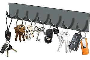 GeeRic Key Holder for Wall - Adhesive 7 Hooks Rack for Living Room, Kitchen, Office - Gray Hangers for Wall Décor