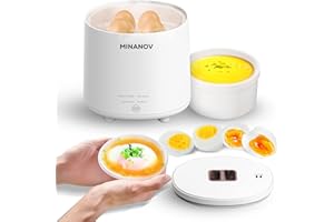 MINANOV Electric Egg Cooker - Smart Egg Cooker for Hard Boiled, Soft Boiled, Steamed Egg, Onsen Tamago - Mini Egg Cooker for Kitchen, Dorm with Auto Shut Off and Beep Alarm