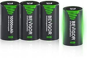 BEVIGOR 10000mAh D Rechargeable Batteries - 1.2V Low Self Discharge, Huge Capacity Size D Battery 1300 Cycles, Ni-MH D Cell Batteries, Pack of 4