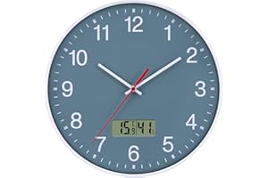 VIVILINEN Nowoczesny zegar ścienny z temperaturą i wilgotnością, cichy zegar ścienny nietykający zasilany bateriami do salonu, kuchni, sypialni, 30 cm