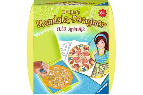 Ravensburger – Mandala Designer – Mini – Dessin – Loisir créatif – Kit Voyage – Pochoir – Cute Animals – Animaux Mignons – Enfant – Dès 6 Ans – 29766 – Version française