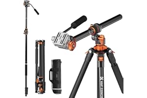 K&F CONCEPT Trépied Vidéo, 231cm Trépied Appareil Photo avec Tête Fluide Inclinaison à 90°/-90°, Horizontal à Colonne Centrale de Rotation à 360°, pour Caméra Vidéo,DSLR, Caméscope -T254A7