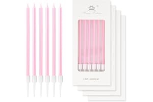 MCISKIN 24pcs Pink Birthday Candles,Party Candle, Happy Birthday Candles,Pink Cake Decorations, Pearl Long Thin Cake Candle for Girls Boys Men Women Birthday Party Decorations Wedding Anniversary Supplies