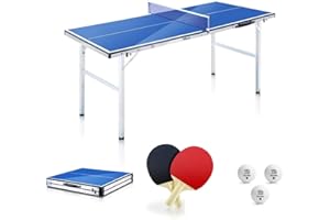 YM Table Ping Pong Pliante Mini Ninja Refermable en Mallette, Portable et Compact, Cadre en Acier avec Tubulaires de 25 mm Inclus Raquettes et Balles. Dimensions ouvert : 150 x 67 x 69 cm