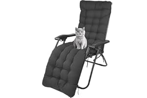 CUSHSUNR Sun Lounger Cushions Only, 170 * 53cm Sunlounger Cushions Replacement with Top Cover & Anti-slip Straps, Sunbed Cushion Recliner Chair Seat Pads for Garden Patio Yard Beach, Black