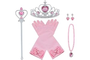 Vicloon Princesse Accessoires pour Costume d'elsa, 5 Pièces avec Tresse/Boucles d'oreilles/Gants/Diadème/Baguette Magique pour Cosplay Noël Fête Party d'anniversaire, pour Filles de 3 à 10 Ans-rose