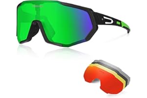 Queshark Gafas Ciclismo 1 Polarizadas 4 HD Lentes Intercambiables UV 400 Gafas,Corriendo,Moto MTB Bicicleta Montaña,Camping y Actividades al Aire Libre para Hombres y Mujeres TR-90
