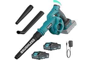 PULITUO Soffiatore a Batteria, Soffiatore Elettrico 20V con 2 Batteria, 257 KM/H Soffiatore Foglie con 6 Modalità di Velocità, Leggero per Prato, Patio, Soffiare Foglie e Polvere
