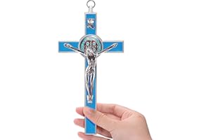 WENRITY Crocifisso grande da parete da 17,8 cm con cauzione in metallo smaltato, medaglia di San Benedetto, croce INRI da parete per dare benedizione e sacro spirituale: regalo di fede per i tuoi conoscenti