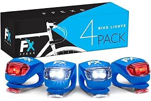 FX FFEXS Bike Lights Front and Back - Bike Lights Set (Batteries + Extra Sets of Batteries Included) - Bright Bicycle Lights Front Rear with Waterproof Silicone Housing
