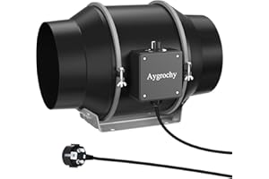 Aygrochy Regelbar Rohrventilator 125mm 416m³/h, EC Motor Rauchabzug Abluftventilator, Inline rohrlüfter für Belüftung und Abluftgebläse.