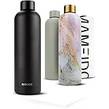 MAMEIDO Borraccia termica 500 ml, 750 ml & 1 litro - prova di perdite, Thermos acciaio inox senza BPA, bottiglia (Rich Black)