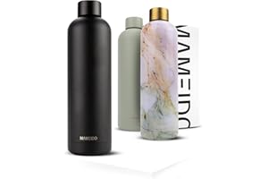 MAMEIDO Gourde Isotherme 500m l- Bouteille Isotherme inox, étanche, sans BPA, conserve le froid à 24h, la chaleur 12h (Rich Black, 0,5l)