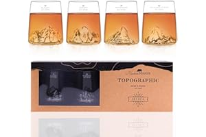 Alaskan MAKER Coffret de 4 shooters 6.5 cl - Borosilicate de qualité supérieure, soufflés artisanalement avec montagnes en relief | TOPOGRAPHIC (Everest, Mont Blanc, Pic du Midi & Matterhorn)