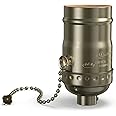BrightArk E27 Pull Chain Lamp Socket, E26/E27 Standard Threaded Base, Lamp Parts for Table and Floor Lamps, Light Bulb Socket with Pull Chain Lamp Switch, Lamp Socket Replacement, 1 Pcs(Antique Brass)