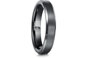083BASE Unisex volframring svart/silver, 4 mm/6 mm/8 mm bred, borstad metalldesign, sneda kanter, dam/herrsmycken i olika sto