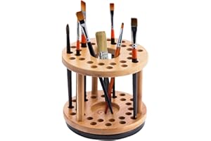 J JACKCUBE DESIGN JackCubeDesign 360 Rotating Bamboo Watercolor Paint Brush Holder Water Coloring Brush Organiser Display Stand Tray Rack with 27 Holes and 1 Big Hole – MK441A