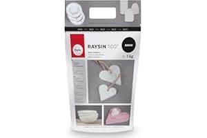 Rayher 3410302 RAYSIN 100 plâtre/poudre de moulage, blanc, 1 kg, durcissement rapide à l’air, inodore, structure fine, moulage d’objets décoratifs, Blanc