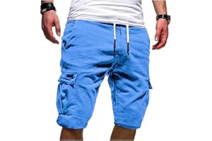 YOLIMOK 2023 Pantalones Cortos Hombre Verano Moda Pantalón con Bolsillos Laterales Original Color sólido Vintage Bermuda Shorts Pantalones Deporte con Cordón Elástico Running Correr Playa Talla Grande