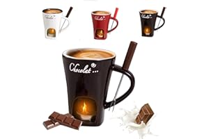 DengFen Tasse à fondue au chocolat, service à fondue en céramique avec fourchette, tasse à fondre le fromage, tasse chauffante au beurre, casserole chauffante avec bougie chauffe-plat, convient pour