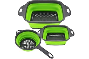 Xiaomoyu 3 Pièces Passoire Pliable Silicone, Passoire Filtres de Cuisine, Colander Panier de Lavage de Silicone Pliable pour Dérener Pâtes, Légumes, Fruits - Vert