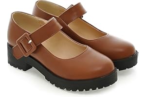 KUHAOFEU Women's Mary Janes Shoes Cute Round Closed Toe Flats Platform Oxford Dress Shoes Ankle Strap Uniform Party School Work Shoes