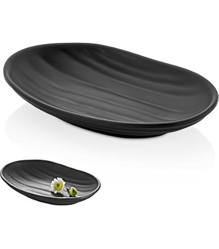 Bandeja Negra Ovalada Para Llaves Y Joyas – De Resina Melamina, 25.2x13.5x3.3 Cm, Organizador Para Entrada O Baño