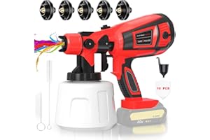 TOPALL Pistola Pintura Electrica Bateria,200W 32000PRM 1000ML HVLP Pistola para Pintar Paredes y Techos,Pistola Pintar,Pulverizador de Pintura,con 5 Boquillas y 3 Patrones para Paredes, Puertas, etc