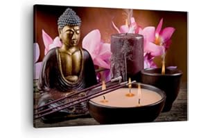 ARTTOR Canvas Print Buddha candles Religion Canvas Picture 70x50cm Wall Art Decoration Framed Living Room Bedroom Kitchen Small Home Decor Printed Modern Artwork Photo Gallery AA70x50-2631