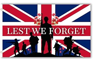 SECOND AVE GIFT COMPANY Second Ave Lest We Forget Flag 5ft X 3ft Large With Brass Eyelets Army Remembrance Armistice Poppy Memorial Day Union Jack Banner Flag