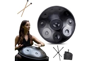LXHGVKHJ Instrumento Handpan - 432Hz/440Hz 9/10/ 12 Notas - Steel Tongue Drum de 55cm - Hand Pan Drum con Soporte para Mazas para la Sanación Sonora (Size : 440Hz, Color : BLACK_10 NOTES)