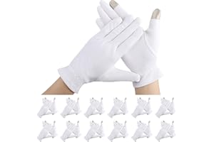 Segbeauty Guanti Cotone Bianchi, 12 Paia Guanti in Cotone Touch Screen, Lavabili, per Dermatiti, Crema Mani, la Cura della Mani Secche (M)