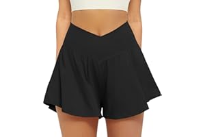 Friptspyg Pantalones Cortos Deportivos Para Mujer Con Forma V Cruz Cintura Alta Shorts de Running 2 en 1 Shorts de Verano Tennis