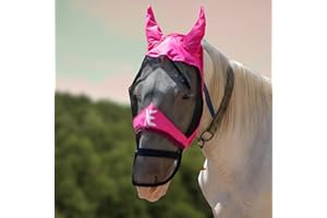 XE XPERT EXCELLENCE XE Horse Fly Mask with Ears –Breathable Mesh Full Face and Nose Horse Mask for UV Protection and Equine Fly, Standard Equestrian Pink Horse Fly Mask (Full Pink Mask, Extra Full (XL))