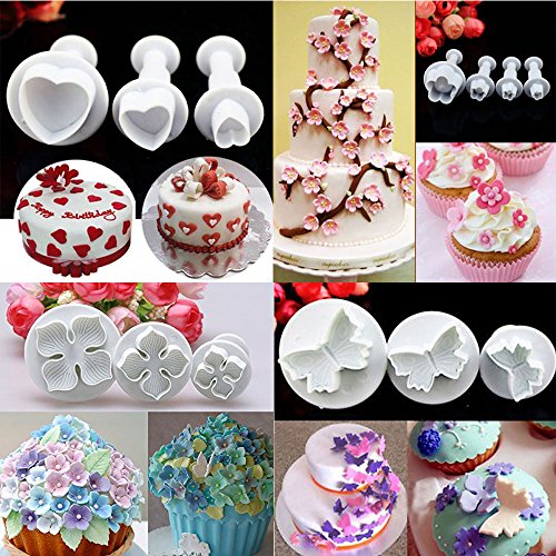 ilauke DIY 47tlg. Ausstecher Ausstechform Stempel Modellierwerkzeug Glätter Fondant Marzipan Tortendeko & Klein Marzipan-Messer Kuchen Cutter mit Dekorieren Schere - 5