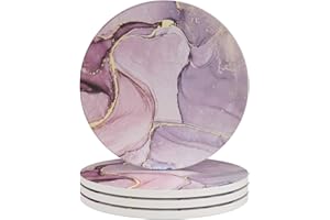 Haocoo Round Drink Coasters set of 4 - Absorbent Stone Coaster Set with Cork Base and Ceramic Stone, Decorative Cup Coasters for Kinds of Mugs and Cups… (Colourful Marble)