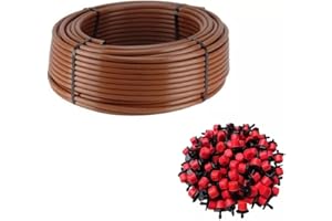 GNCGARDEN Tuyau goutte à goutte | 100 m | Couleur marron - Tuyau d'arrosage en polyéthylène basse densité 16 mm de diamètre + 100 goutteurs d'arrosage réglables 0 à 70 litres/heure.