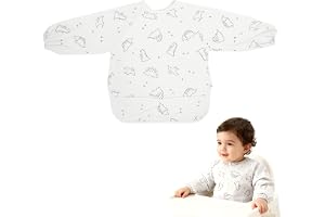 Vossot haklapp baby med ärmar, vattentät ärmhaklappar frotté, haklapp för amning för mat, målning och lek, långärmad babyhaklapp med ficka, maskintvättbar i 6–36 månader
