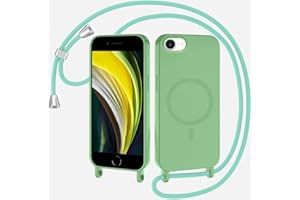 SLWYF Magnetische Handykette für iPhone 6/7/8/SE 2020 Hülle mit Band,Handyhülle Kompatibel mit MagSafe,Silikon Seil Necklace Handyhülle PU Stoßfest mit Abnehmbar Kordel zum Umhängen Case - Matcha grün