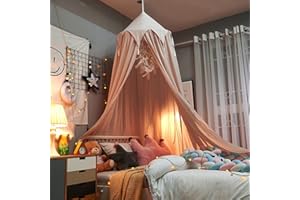 Ricemru Betthimmel Mädchen Babybett Vollstoff Altrosa Kinder Babys Bett Baldachin Himmelbett Rund Hängende Prinzessin Mückennetz für Schlafzimmer Babyzimmer 400cm