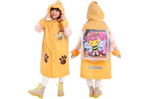 Vankra Kids Raincoat Cartoon Waterproof Hooded Rain Ponchos with School Bag Cover for Girls and Boys
