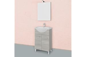 Kiamami Valentina - Mobile bagno con piedini rovere grigio completo di lavabo e specchio 56cm