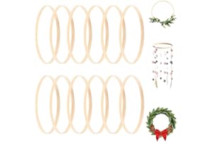 ZALHIN 12 Pezzi Cerchi Legno Fai Da Te - Per Decorazioni, Acchiappasogni, Ghirlande Natalizie, Nuziali, Cornice Artigianale (20cm)