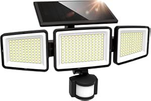 LUTEC Solar Security Light 302 LED 3000LM, Waterproof Solar Security Lghts Outdoor Motion Sensor, 3 Heads Solar Floodlight 270 Wide Lighting Angle with 3 Modes for Garden Patio Yard