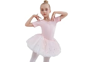 Tancefair Dziewczęca sukienka baletowa bawełniana trykot do tańca gimnastycznego z cekinową spódnicą, trykot baletowy