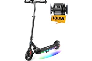 ‎CAROMA Caroma E Scooter Kinder von 6-14 Jahren, 180W Motor, 16 km/h, E Roller Kinder, Einstellbare Geschwindigkeit & Höhe, Bunte Lichter, LED Display, Faltbarer Elektroroller für Kinder