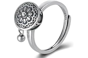 Luxylei Anillos giratorios de Plata, Anillo de Rueda de oración tibetana Budista, Anillo Giratorio de Dedo Fidget, Anillo Ajustable de Buena Suerte para Mujeres y niñas