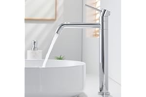 Kelleria Waschtischarmatur Hoch, Wasserhahn Bad Hoch mit 360°Drehbarer Auslauf, Einhebel Waschtisch Armatur Bad, Mischbatterie für Aufsatzwaschbecken, Badezimmer Wasserhahn Bad,Chrom