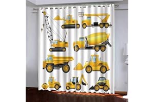 YNKNIT Blickdichter Vorhang mit Ösen Bagger 2er Set Gardinen Vorhänge Blickdicht,verdunkelungsvorhang,thermovorhang für Wohnzimmer, Schlafzimmer und Räume 75x166cm